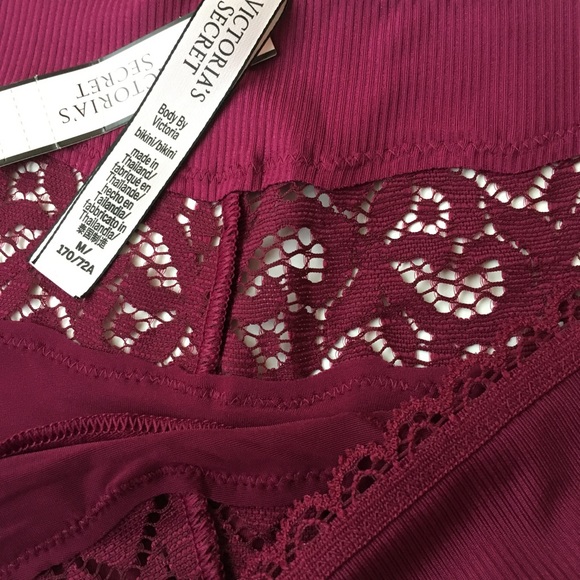 Victoria Secret lace panty bikini red plum color new with tag size L panty VS - Picture 7 of 8